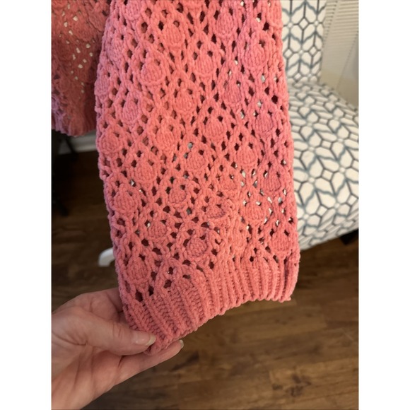 POL Sweater Women's Large 3/4 Wide Sleeves Cropped Oversized Boho Artsy Pink - Picture 7 of 12